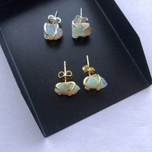 <b>Natural</b> Ethiopian Opal Rough <b>Stone</b> Stud Earrings 925 Sterling Silver Gold Plated Trendy Wedding Anniversary Party Gift <b>Jewelry</b> - Product Image 3