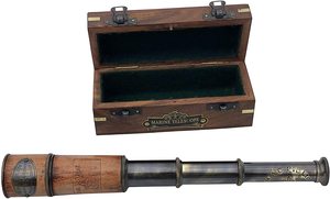 Télescope à main en laiton nautique, chef-d'œuvre des marins maritimes, avec boîte en bois, télescope de pirate, télescope de surveillance, article cadeau - Product Image 2