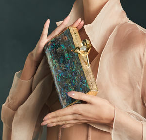 Luxury Handmade Brass & Mother-of-Pearl Evening <b>Clutch</b> | Designer Craftstages International | Women's <b>Wedding</b> Party <b>Clutch</b> Delhi - Product Image 3