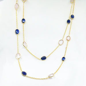 Everyday Wear 925 <b>Sterling</b> <b>Silver</b> Gold Plated Morganite and Kyanite gemstones <b>Necklace</b> - Product Image 3
