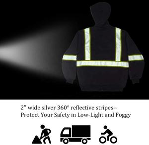 Wholesale Men's High Visibility Safety <b>Reflective</b> Sweatshirt Wool Fleece Zipper Jacket Hoodie Customizable Safety <b>Vest</b> with Logo - Product Image 5