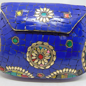 Último bolso de noche de diamantes de lujo Multi-hecho a mano Metal mosaico piedra oro cristal embrague PU forro Casual fiestas boda bolsa - Product Image 2