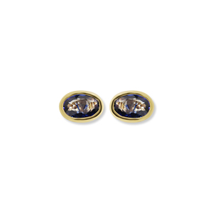 Précieux naturel ovale coupe bleu saphir pierre précieuse 9k solide or jaune à la main boucles d'oreilles bijoux pour la vente en gros - Product Image 1