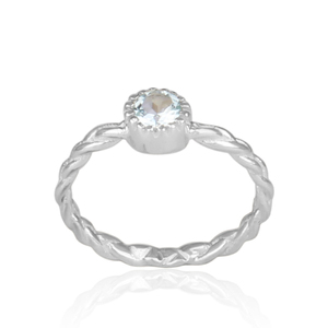 แหวนพลอยบุษราคัมสีฟ้าทรงมน,แหวนบิดทำจากเงินแท้925เนื้อแข็งสำหรับหญิงสาว - Product Image 2