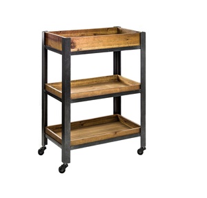 Plateau de service fait main en bois et fer Design vintage Roues de table Mobilier de maison Salon Salle à manger Tables basses Matériau métallique - Product Image 1