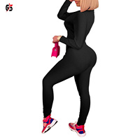Ensemble tricot doux pour femmes, 2 pièces avec col rabattu et manches longues, fermeture éclair, vêtements de sport, nouvelle collection 1/4