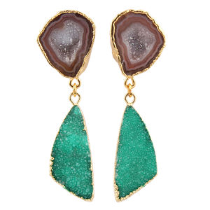 อัญมณีดรูซี่สีม่วงธรรมชาติแบบดรูซี่และสีชมพู,ต่างหูแฮนด์เมดปรับได้แบบห้อยชุบทองด้วยไฟฟ้า - Product Image 5