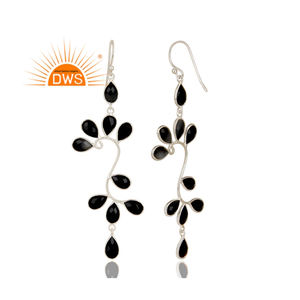 Boucles d'oreilles en pierres précieuses d'onyx noir naturel, bijou fait à la main en argent massif 925 - Product Image 2