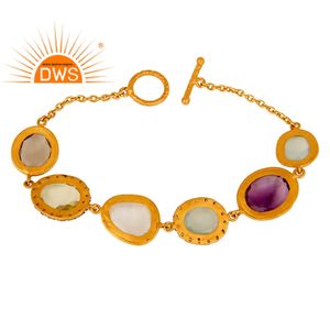 Pulsera de piedras preciosas, exquisita pulsera de cadena de plata de ley chapada en oro de 18k, venta al por mayor - Product Image 4