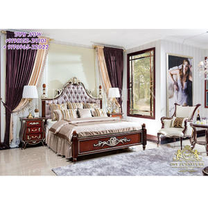 Muebles de dormitorio antiguos, juego de dormitorio con acabado clásico marrón, diseño de cama y dormitorio - Product Image 1