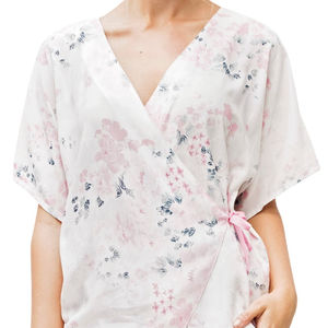 New <b>women</b> cotton pajamas night lounge wear Light pink satin v-neck flower print short sleeve <b>for</b> sexy woman nigh <b>dress</b> - Product Image 1