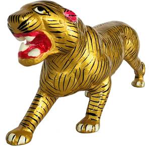 Artesanía Nirmala, Artesanía Metálica de Rajasthan, Escultura de Tigre Pintada Multicolor, Base Negra, León Decorativo para el Hogar - Product Image 5