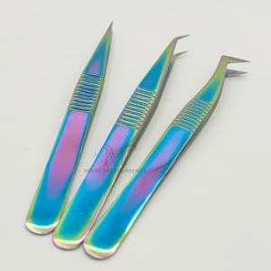 Pinzas de pestañas de acero inoxidable profesionales de etiqueta privada herramientas de extensiones ligeras multicolores para pestañas de fibra - Product Image 5