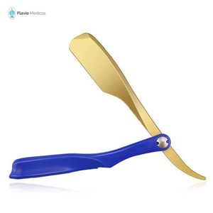 มีดโกนหนวดแบบแมนนวลสำหรับผู้ชาย,มีดโกนแนววินเทจทรงตรงแต่งขอบโลหะ - Product Image 6