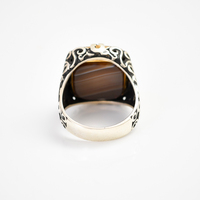Anillo de cóctel para hombre de plata de ley 925 con turquesa natural de dos tonos, estilo turco clásico, engaste de bisel, IGI