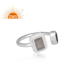 <b>Labradorite</b> And Round Blue Sapphire Gemstone Handmade <b>Ring</b> Jewelry Manufacturer 925 Sterling Fine Silver Open <b>Ring</b> Woman's <b>Ring</b> - Product Image 3