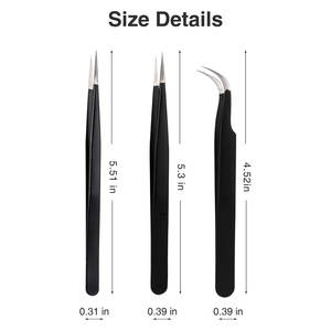 Kit de Pinzas para Pestañas de Acero Inoxidable de Primera Calidad, Duraderas, Negras, con Agarre Fino Reutilizable - Product Image 6
