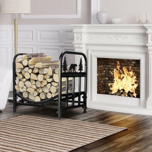 Support en bois design de Noël en métal avec fini enduit de poudre noire, parfait pour le stockage élégant de bûches de bois de chauffage et la décoration de vacances - Product Image 2