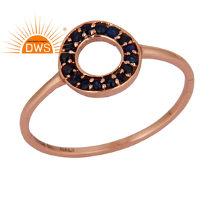 Anillo de Compromiso de Oro Rosa de 9k, Anillo de Oro Sólido con Incrustaciones de Zafiro Azul, Joyería Moderna Unisex para Mujer, Venta al por Mayor - Product Image 1