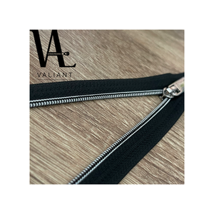 #3 Vacuum Metalizing nylon zipper contrast color stitches close end with high polish shiny sliver puller - Product Image 2