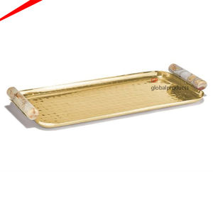 Bandeja de Servicio Redonda de Metal Decorativa de Lujo, Dorada, con Acabado de Alta Gama, para Servir el Desayuno - Product Image 4