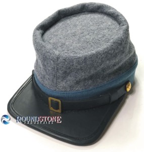 Képi militaire confédéré en cuir gris uni, respirant, avec bordure jaune, pour reconstitution historique de la Cavalerie de la Guerre civile (CS) - Product Image 5