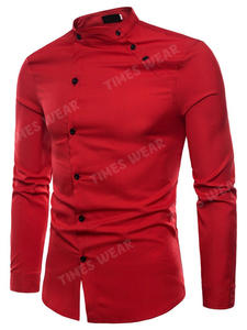 Chemise décontractée pour homme à col montant, boutonnée, unie, à simple boutonnage, nouvelle mode européenne, logo personnalisé - Product Image 3