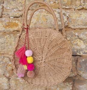 Nordique Vintage grand jonc de mer paille plage embrayage tissé à la main écologique moraillon fermeture broderie décoration gland poignée - Product Image 5