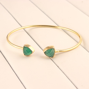 Factory Direct Sales Trillion Shaped Faceted Green Onyx <b>Bracelet</b> Gold Filled Jewelry Special Design Adjustable <b>Bangle</b> <b>Bracelet</b> - Product Image 1