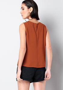 Vestido de lino sin mangas de longitud mini, color chocolate, formal, última tendencia 2026, para mujer. - Product Image 3