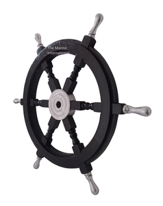 Nautical Premium Handcrafted 24 ''Rueda de barco de madera negra con cubo de aluminio y mango Rueda de madera decorativa para la pared del hogar - Product Image 3