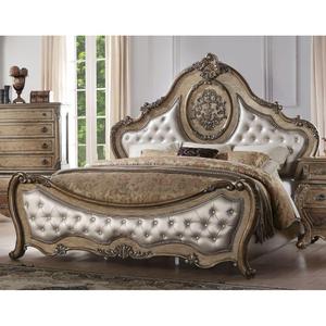 Lit français en bois massif d'acajou sculpté à la main pour meubles de chambre à coucher - Product Image 1