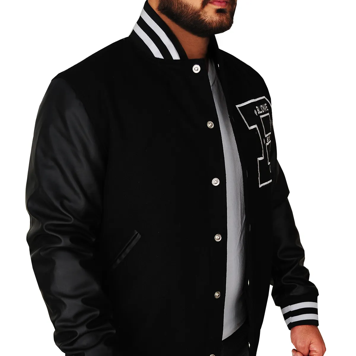 2023 Wholesale Custom OEM Baseball Varsity Jacket Wool Body PU Sleeves Mens Black College Letterman Jackets