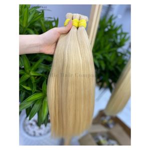 Extensión de cabello humano Remy 100%, cutícula virgen estirada doble alineada, onda recta sedosa, trama de cabello de Color Rubio suave y fino - Product Image 3