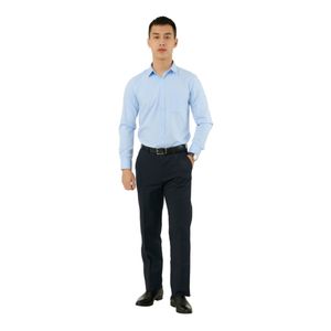 Camisa de algodón de manga larga para hombre, camisa Formal de color azul liso para negocios, OEM - Product Image 2
