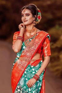 Sarcelle en soie imprimée indienne, Blouse à pièces, 2022, vêtement traditionnel, port royal, nouvelle collection - Product Image 2