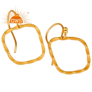 Boucle d'oreille en argent massif 925 plaqué or, bijou pendant en forme de cercle martelé, vente en gros - Product Image 2