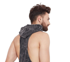 Acid Washed Hooded <b>Stringer</b> <b>Vest</b> for Gym Sports High Quality Custom Made tank Top for <b>Men</b> with Custom Printing on Wholesale - Product Image 6
