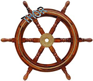 Nautical Round Wood and Brass Decorative <b>Ship</b> <b>Wheel</b> 12" <b>Wheels</b> Pirate <b>Ships</b> Boat Brown Polished Wall Home Decor - Product Image 4