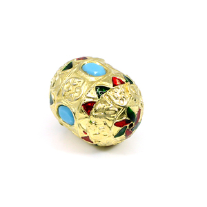 Cuentas Indias Esmaltadas de Diseño Ishu Gems, 50.45 Quilates, 6x4 mm, Calcedonia Azul Natural, Gema Ovalada Facetada, Metal de Latón, Oro de 24K - Product Image 3