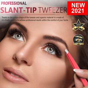 Mini pinzas para cejas de acero inoxidable personalizadas, diseño inclinado, pinzas para depilación y extensión de pestañas para mujeres y hombres - Product Image 4