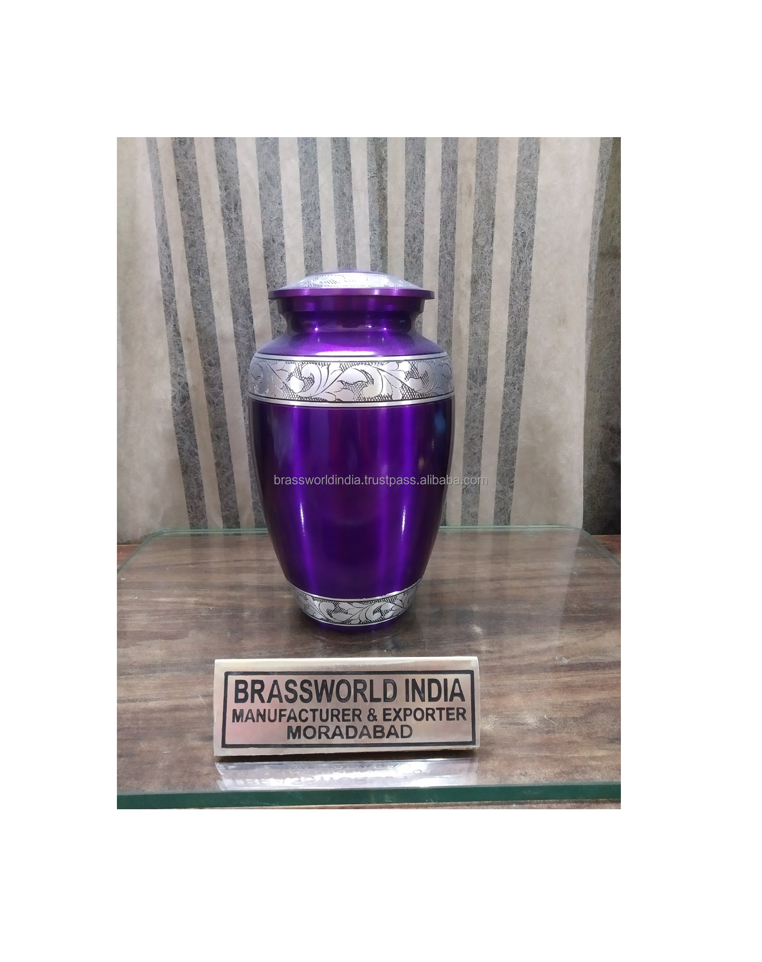 アメリカンスタイルアルミブルーEGGSHELL火葬用Urnホワイトフラワー