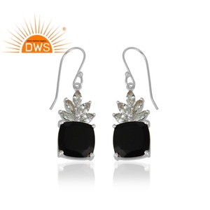 Pendientes de gota de GEMA de ónix negro y CZ, proveedor de joyería fina de Plata de Ley 925, venta al por mayor - Product Image 2