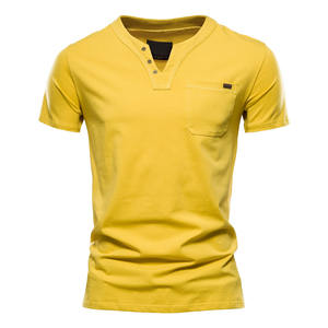 T-shirts pour hommes décontractés, couleur unie, col en V, manches courtes, impression sérigraphique, coton de haute qualité, séchage rapide, respirant, neufs - Product Image 1