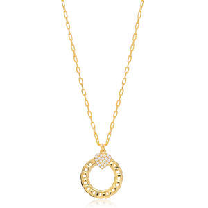 Zircon Coeur Lien Chaîne Creux Design Charme Pendentif 925 Bijoux en Argent Sterling - Product Image 1