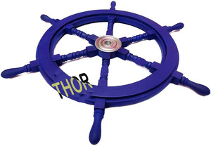 24" Nautical <b>Ship</b> <b>Wheels</b> Blue Wooden <b>Ship</b> <b>Wheel</b> Boat Item Rustic Country Decor Wall Hanging Farmhouse Decor - Product Image 3