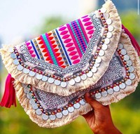 Sacs Boho Banjara en jute faits à la main de haute qualité et durables pour femmes et filles, style tendance, fermeture éclair traditionnelle, légers, brodés