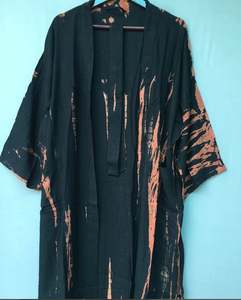 Kimono largo hecho a mano de manga larga 100% algodón para mujer - Product Image 2