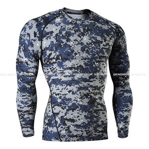 Camiseta de compresión para gimnasio con diseño de hip hop de camuflaje para hombre, ropa de entrenamiento de manga larga de Color sólido, ropa deportiva de algodón tejida, tela de punto - Product Image 5