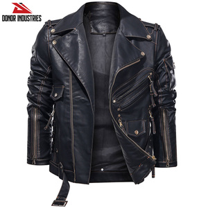 Waterproof Canvas Cow Leather <b>Jacket</b> for Men Custom Color <b>Slim</b> <b>Fit</b> Stand Collar Leather <b>Jackets</b> - Product Image 4